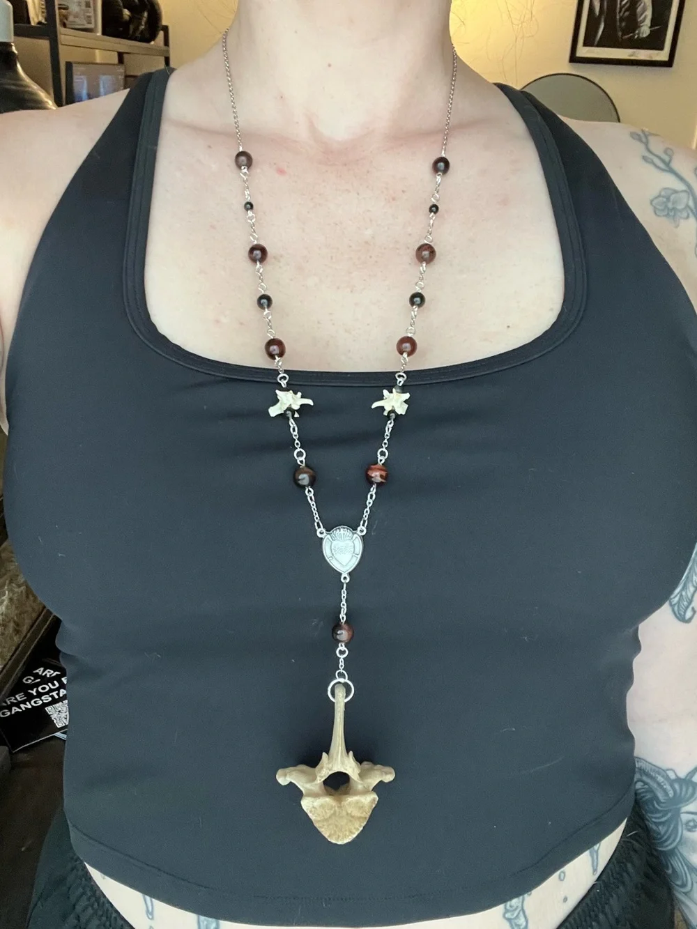 Handcrafted Silver Rosary Necklace with  Vertebra Pendant